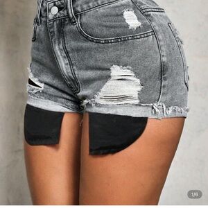SHEIN Black and Gray Distressed Jean Shorts